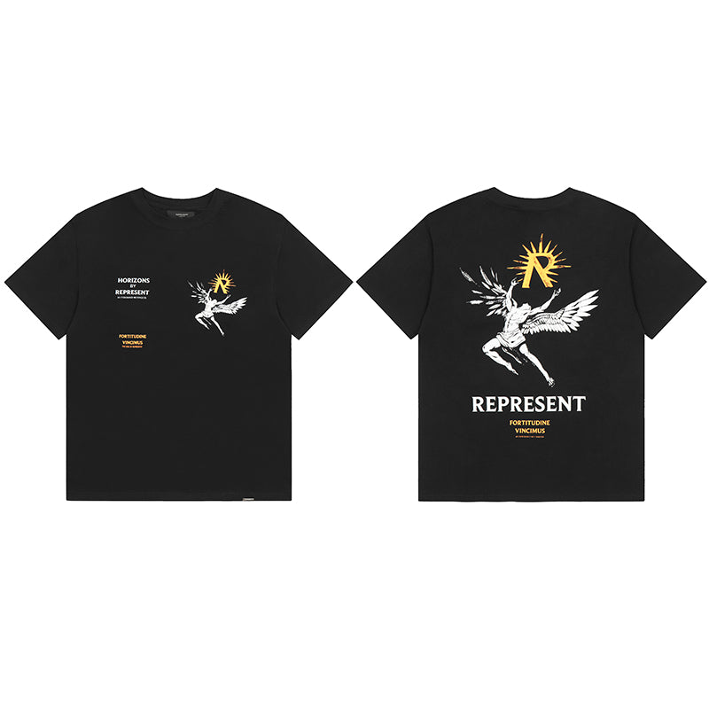 REPRESENT Washed Distressed Doberman Shark Short-Sleeve T-Shirt FOG
