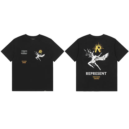 REPRESENT Washed Distressed Doberman Shark Short-Sleeve T-Shirt FOG