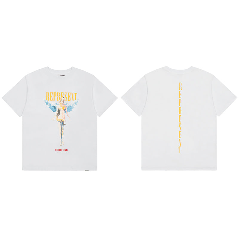 REPRESENT Washed Distressed Doberman Shark Short-Sleeve T-Shirt FOG