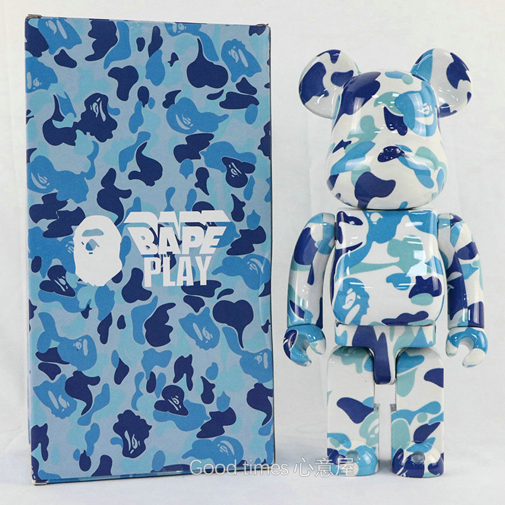 BE@RBRICK 400% Bluetooth Speaker Building Block Violent Bear Collectible Figure - 28cm Camouflage Bape Blue / Dm