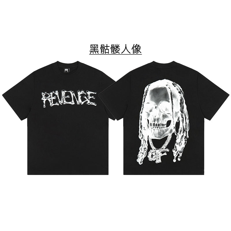 REVENGE Reflective Smoky Skull Dragon Bone Rap XX Streetwear Style Short Sleeve - Human Black