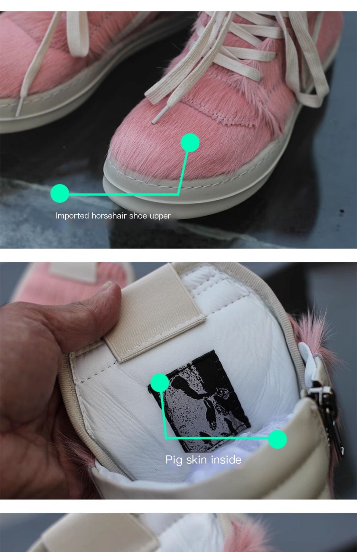 24SS Pony Hair RO High-Top Sneakers – Leather Thick Sole Casual Shoes Unisex