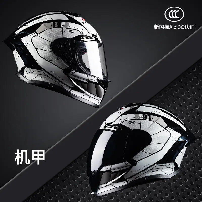 Cyberpunk Mecha Full Face Helmet - NBTK Bluetooth Dual Visor (3C DOT Certified)