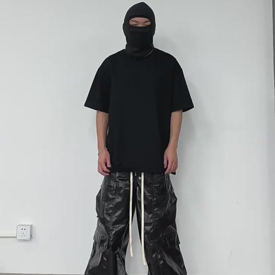 Revised Rick Owen ACBT Style Waxed Cargo Pants - Metallic Wide Leg