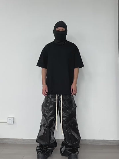 Revised Rick Owen ACBT Style Waxed Cargo Pants - Metallic Wide Leg