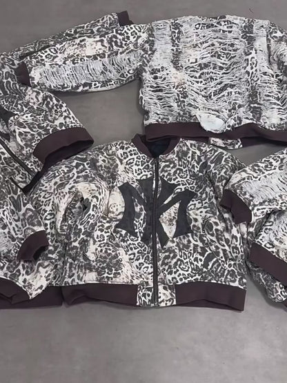 Mowalola x Ksubi Cheetah Print Bomber - Distressed Zip-Up Jacket Deconstructed Details