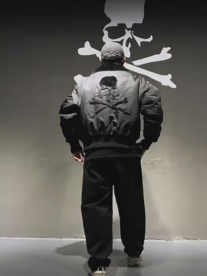 MMJ Japan Patchwork Skull Bomber - Embroidered Varsity Baseball Jacket