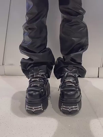 Y2K Collab vetements Punk Metal Chunky Platform Shoes - Pony Hair Vers