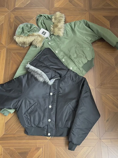 Donclickin 24FW Cleanfit Thickened Fur Collar Work Jacket – Bomber Outerwear