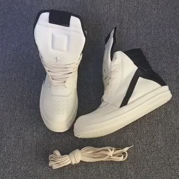 Rick Owen Reverse Triangle High-Top Leather Shoes Thick Sole Sneakers