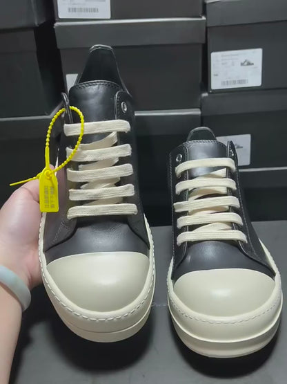 Rick Owen Low-Top Leather Platform Sneaker RO Dark Elevated Sole Casual Shoes
