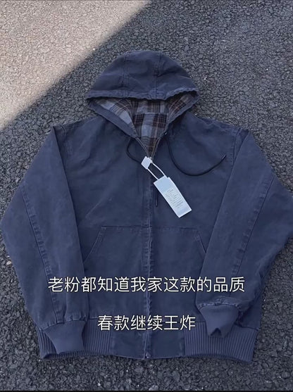 J130 Heavyweight Vintage Washed Hooded Jacket Unisex Retro Outerwear