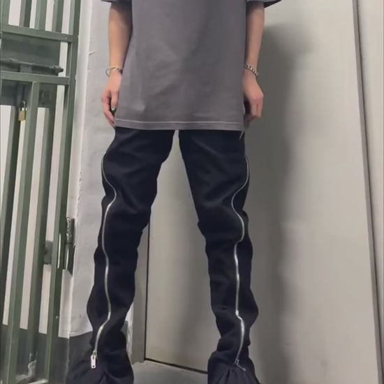 RO Multi-Zip Flared Denim - Rick Owen Darkwear Stacked Jeans