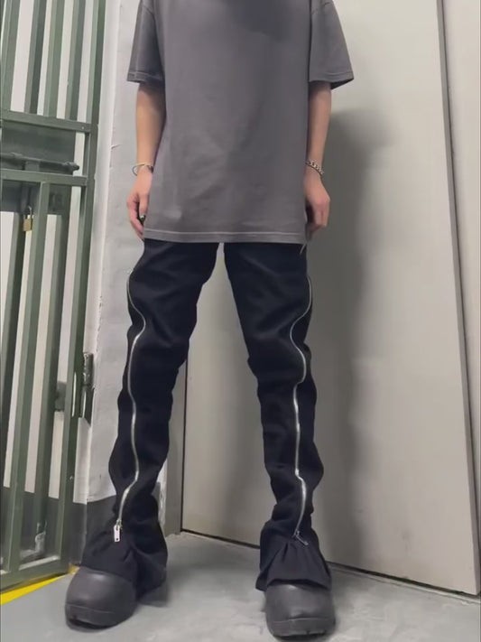 RO Multi-Zip Flared Denim - Rick Owen Darkwear Stacked Jeans