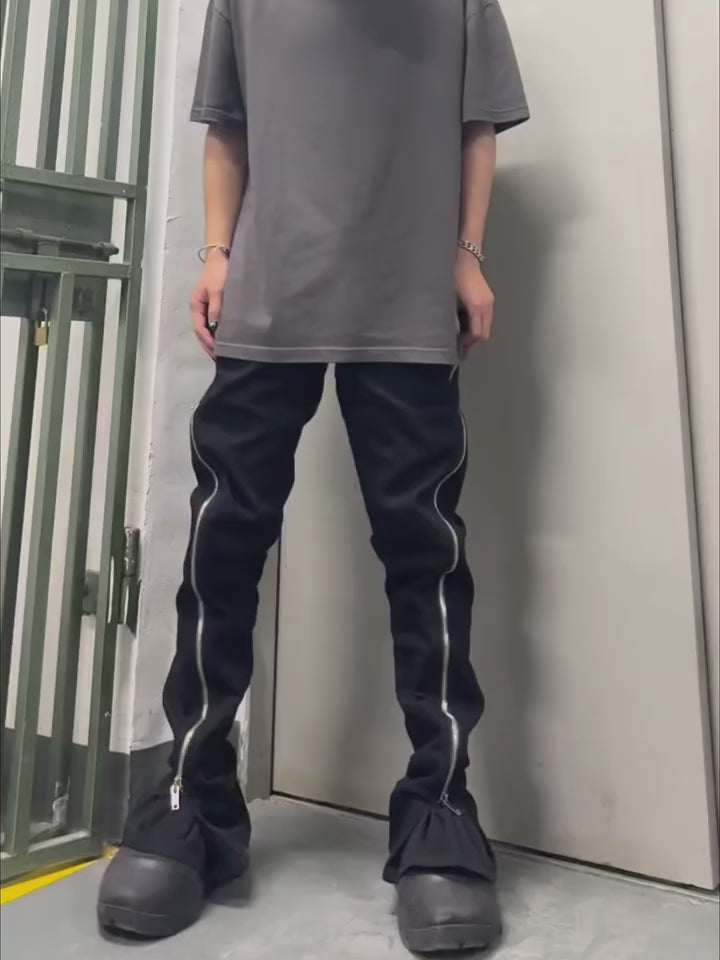 RO Multi-Zip Flared Denim - Rick Owen Darkwear Stacked Jeans