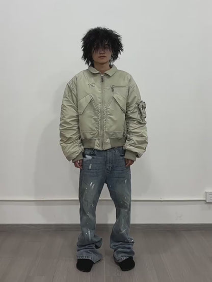 Donclickin Thug Club Star&Moon Studded Bomber – Short-Cut Cotton Flight Jacket