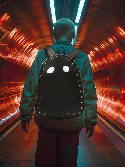 Fun & Cool Punk Studded Ghost PU Leather Backpack - Imp Halloween Edition - Black