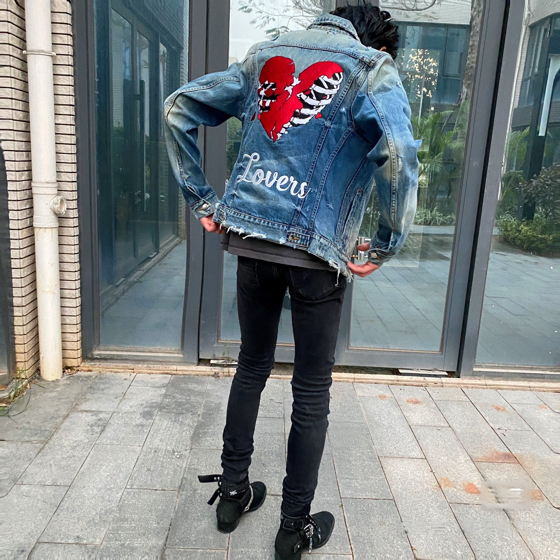 AMIRI Heartbreak Lovers Denim Jacket - Embroidered Washed Highstreet
