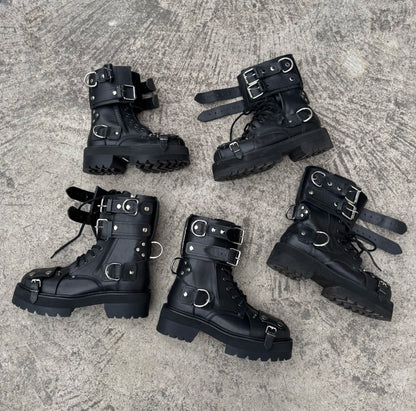 Revised Vetements FW19 High-Top Biker Boots - Metal Buckle & Rivet Strap - donclickin