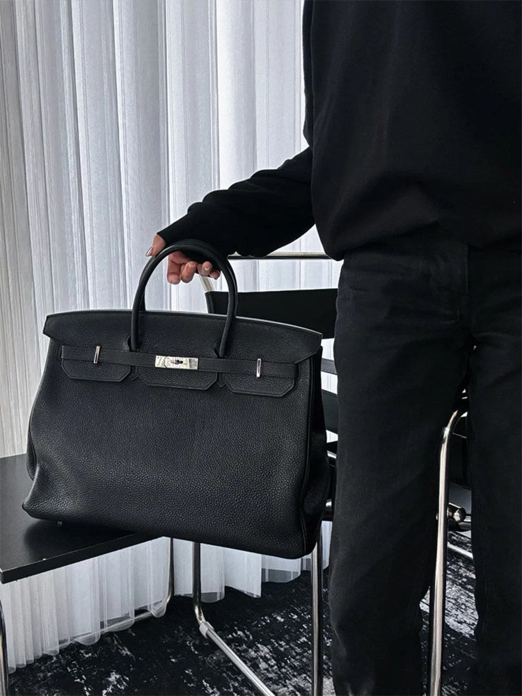 Archive Padlock Weekender - Oversized Lychee Leather Commuter Gym Bag 